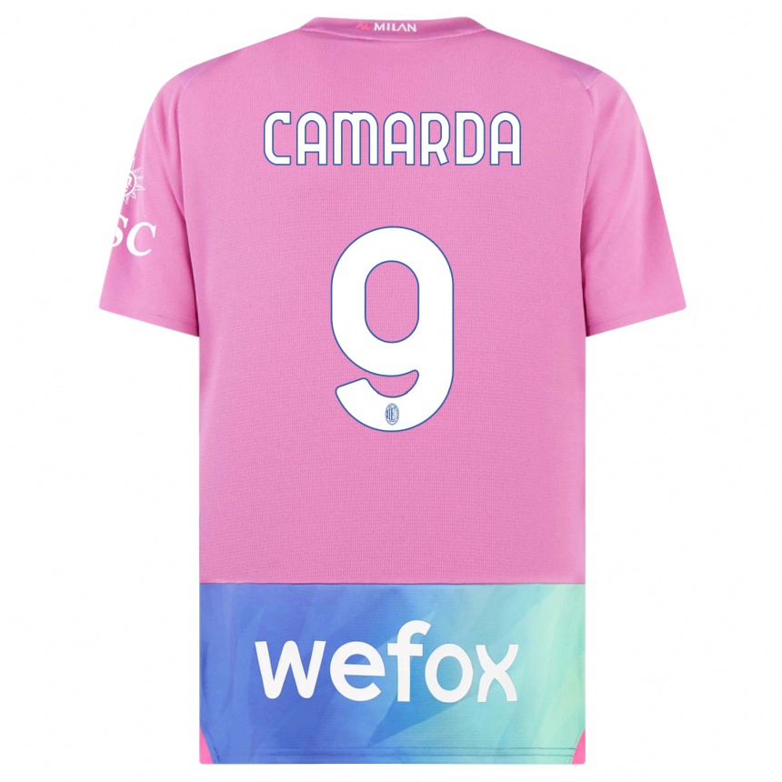 Niño Fútbol Camiseta Francesco Camarda #9 Rosado Morado Equipación Tercera 2023/24 México