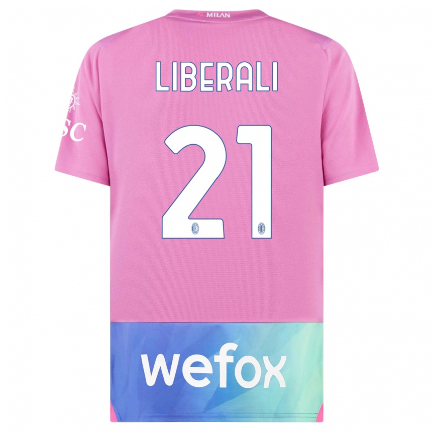 Niño Fútbol Camiseta Mattia Liberali #21 Rosado Morado Equipación Tercera 2023/24 México