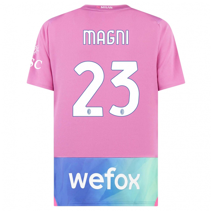 Niño Fútbol Camiseta Vittorio Magni #23 Rosado Morado Equipación Tercera 2023/24 México