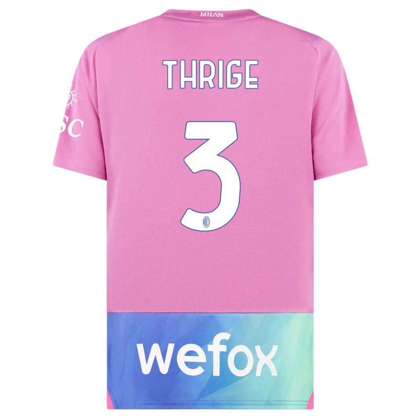 Niño Fútbol Camiseta Sara Thrige #3 Rosado Morado Equipación Tercera 2023/24 México