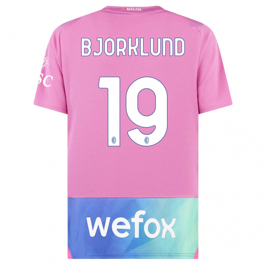 Niño Fútbol Camiseta Lukas Bjorklund #19 Rosado Morado Equipación Tercera 2023/24 México