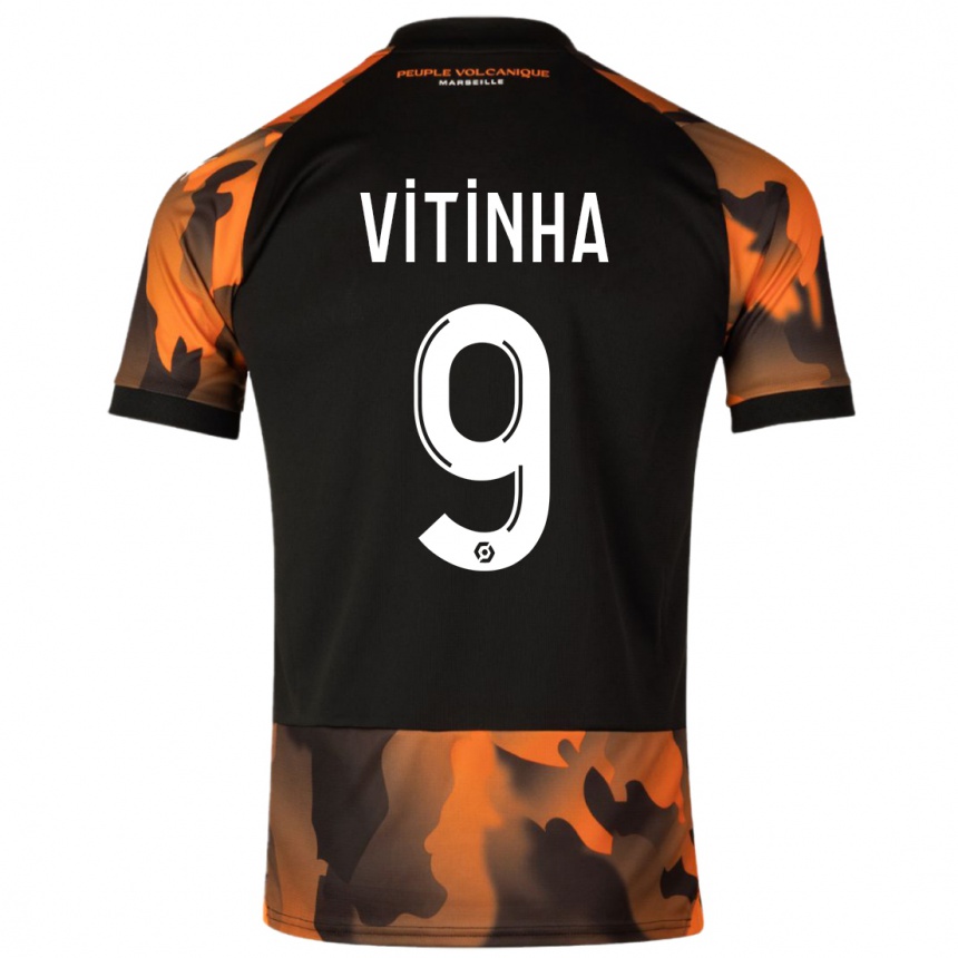 Niño Fútbol Camiseta Vitinha #9 Negro Naranja Equipación Tercera 2023/24 México