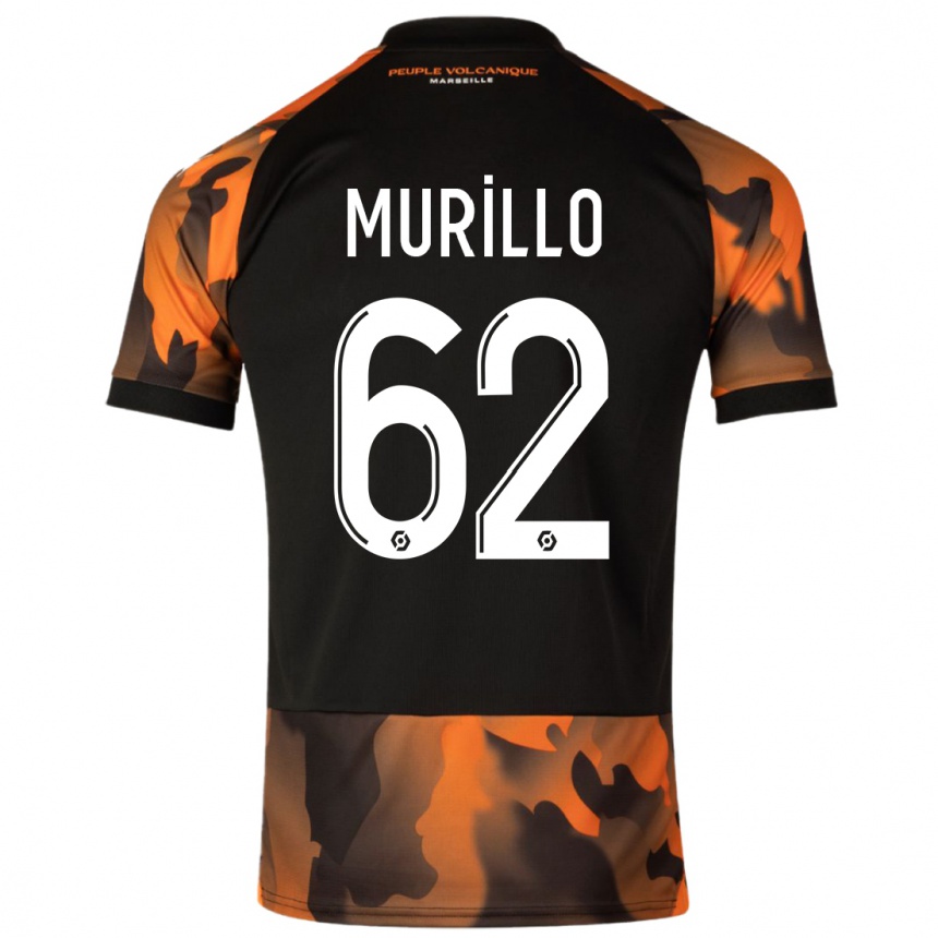 Niño Fútbol Camiseta Amir Murillo #62 Negro Naranja Equipación Tercera 2023/24 México