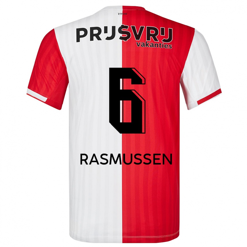 Hombre Fútbol Camiseta Jacob Rasmussen #6 Rojo Blanco 1ª Equipación 2023/24 México