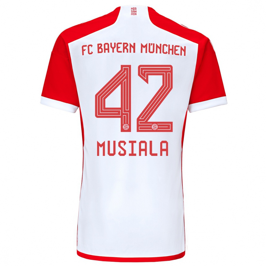 Hombre Fútbol Camiseta Jamal Musiala #42 Rojo Blanco 1ª Equipación 2023/24 México