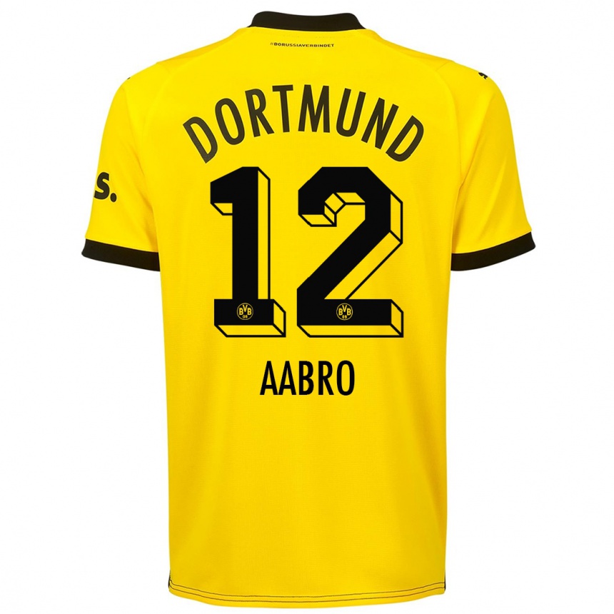 Hombre Fútbol Camiseta Gustav Aabro #12 Amarillo 1ª Equipación 2023/24 México