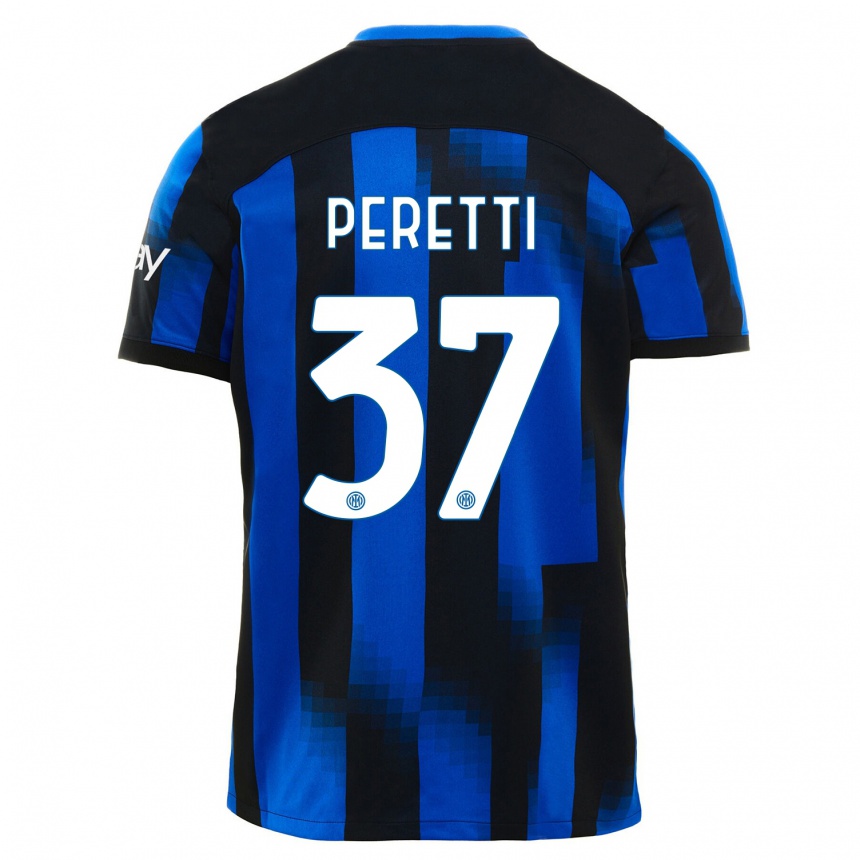 Hombre Fútbol Camiseta Lorenzo Peretti #37 Azul Negro 1ª Equipación 2023/24 México