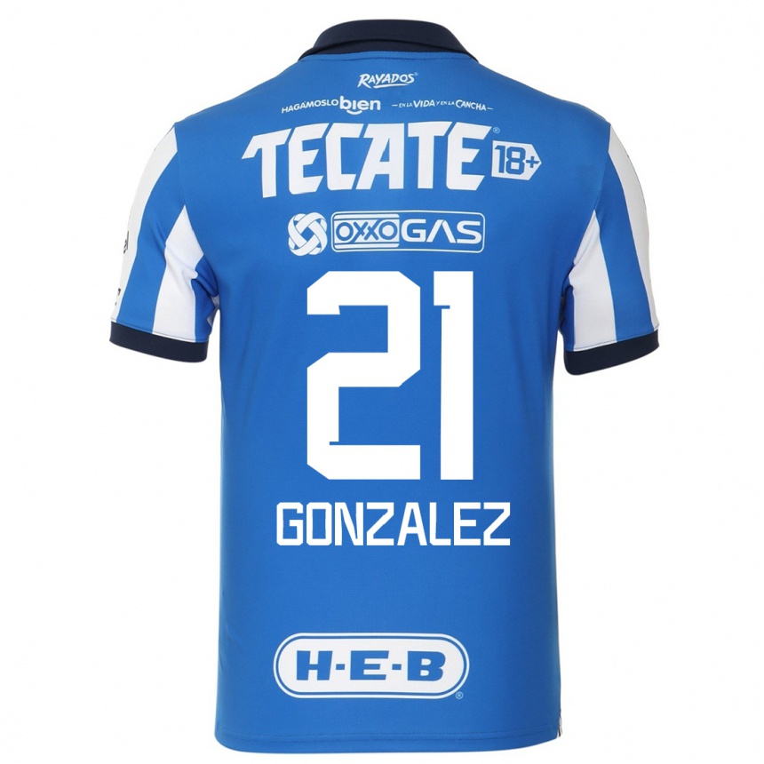 Hombre Fútbol Camiseta Alfonso Gonzalez #21 Azul Blanco 1ª Equipación 2023/24 México