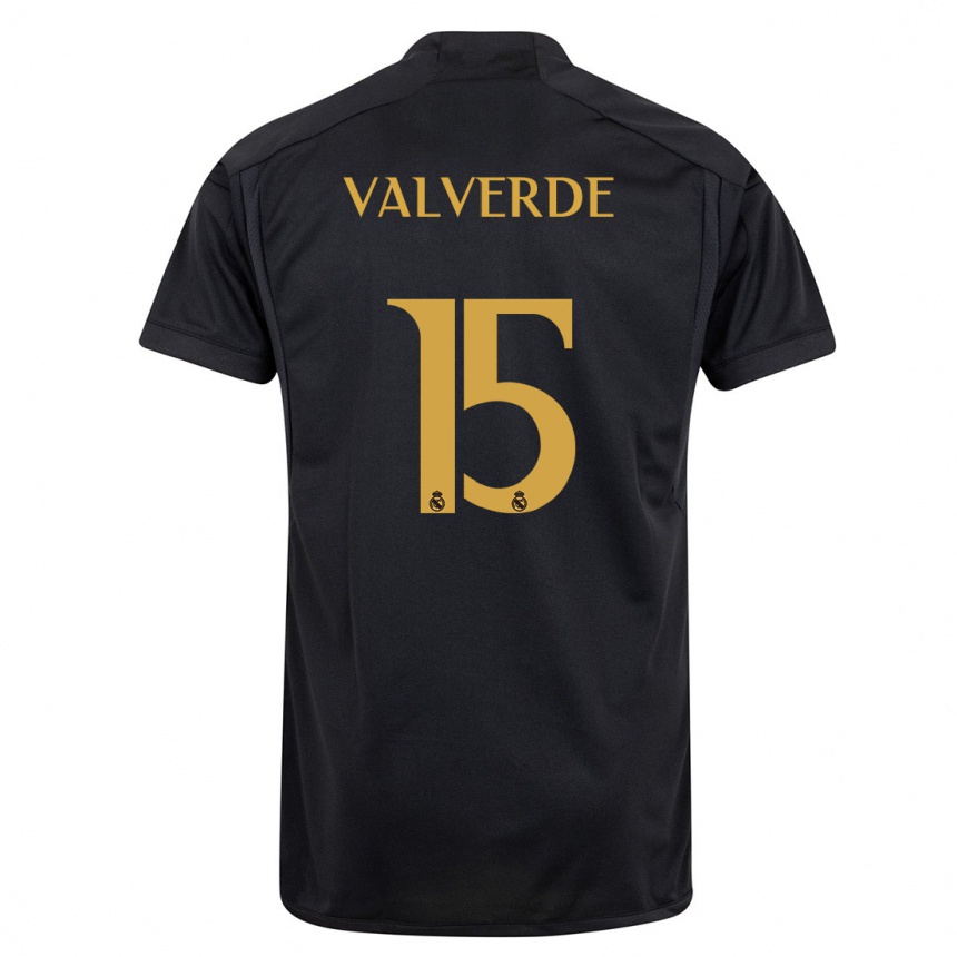 Hombre Fútbol Camiseta Federico Valverde #15 Negro Equipación Tercera 2023/24 México