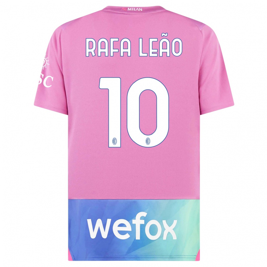 Hombre Fútbol Camiseta Rafael Leao #10 Rosado Morado Equipación Tercera 2023/24 México