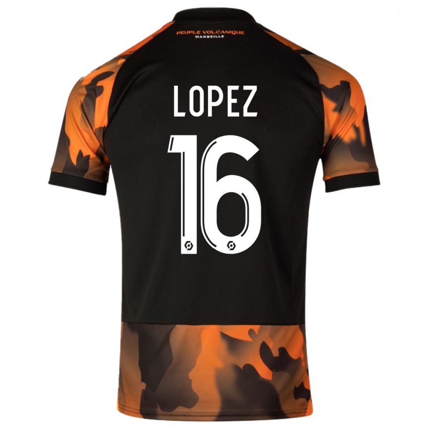Hombre Fútbol Camiseta Pau Lopez #16 Negro Naranja Equipación Tercera 2023/24 México