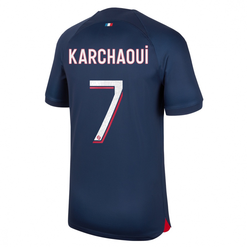 Mujer Fútbol Camiseta Sakina Karchaoui #7 Azul Rojo 1ª Equipación 2023/24 México