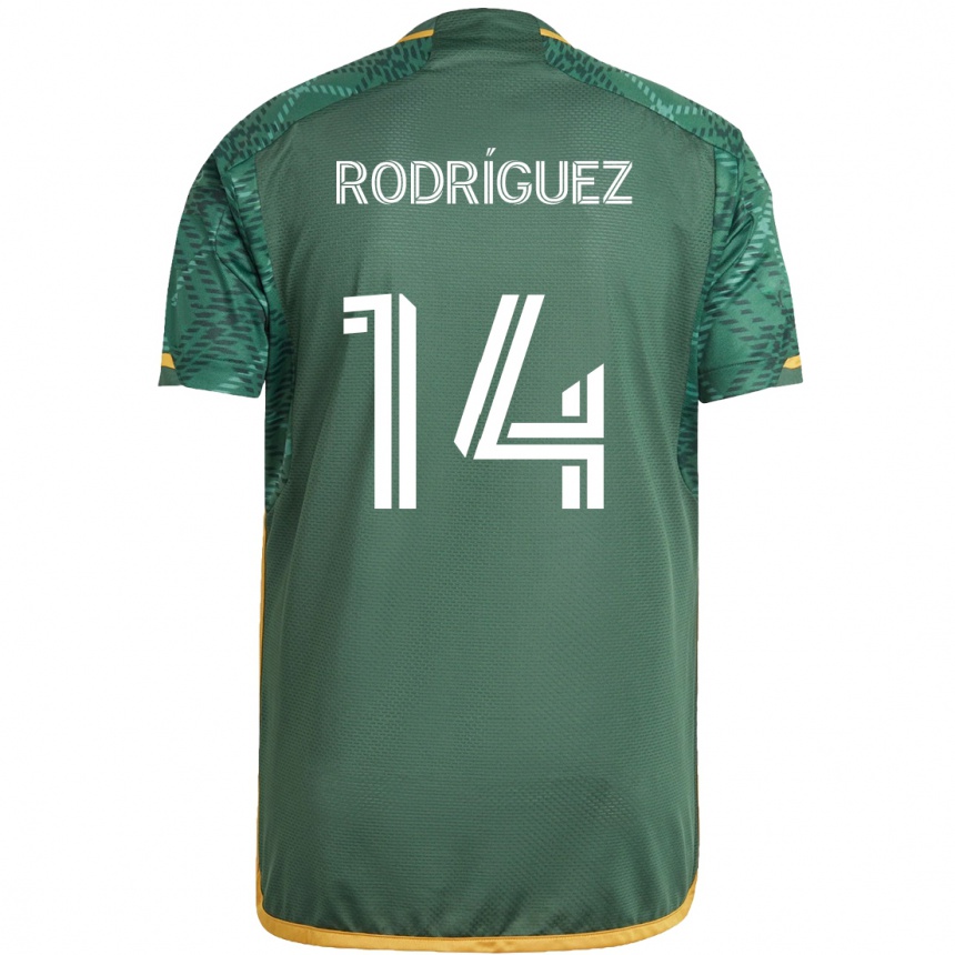 Niño Fútbol Camiseta Jonathan Rodríguez #14 Verde Naranja 1ª Equipación 2024/25 México