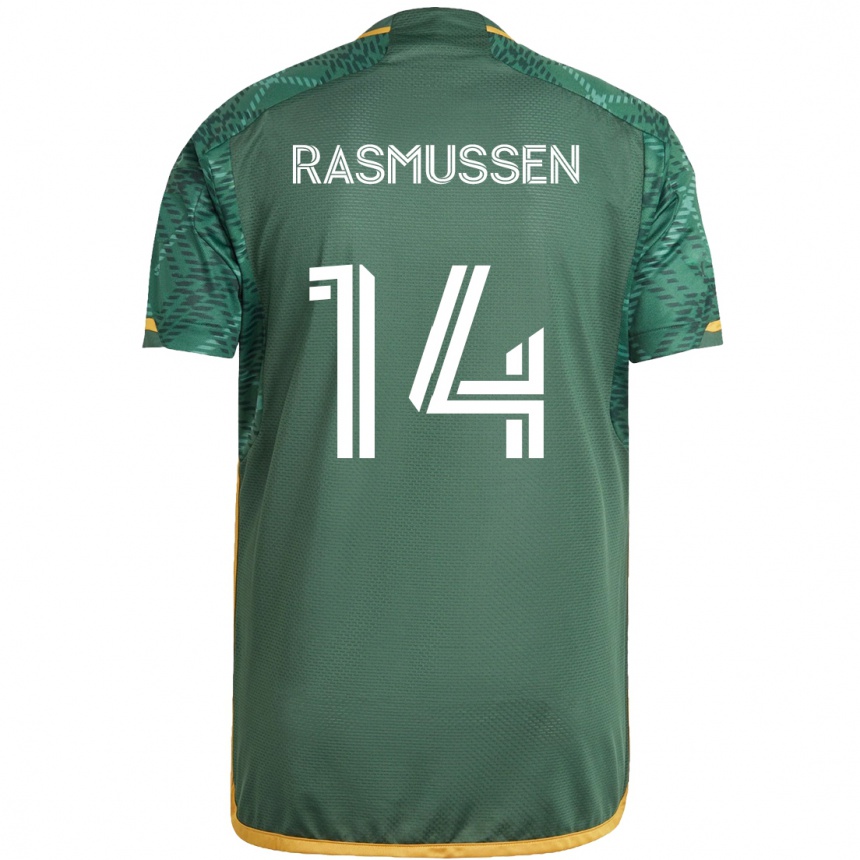 Niño Fútbol Camiseta Justin Rasmussen #14 Verde Naranja 1ª Equipación 2024/25 México