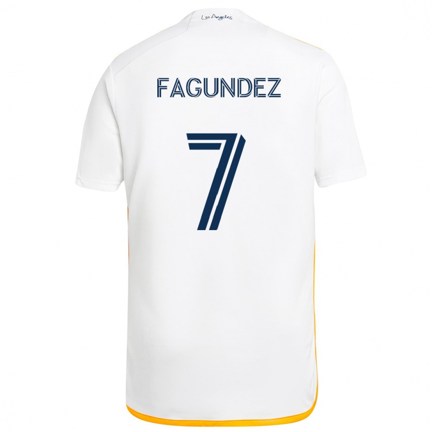 Niño Fútbol Camiseta Diego Fagúndez #7 Blanco Amarillo 1ª Equipación 2024/25 México