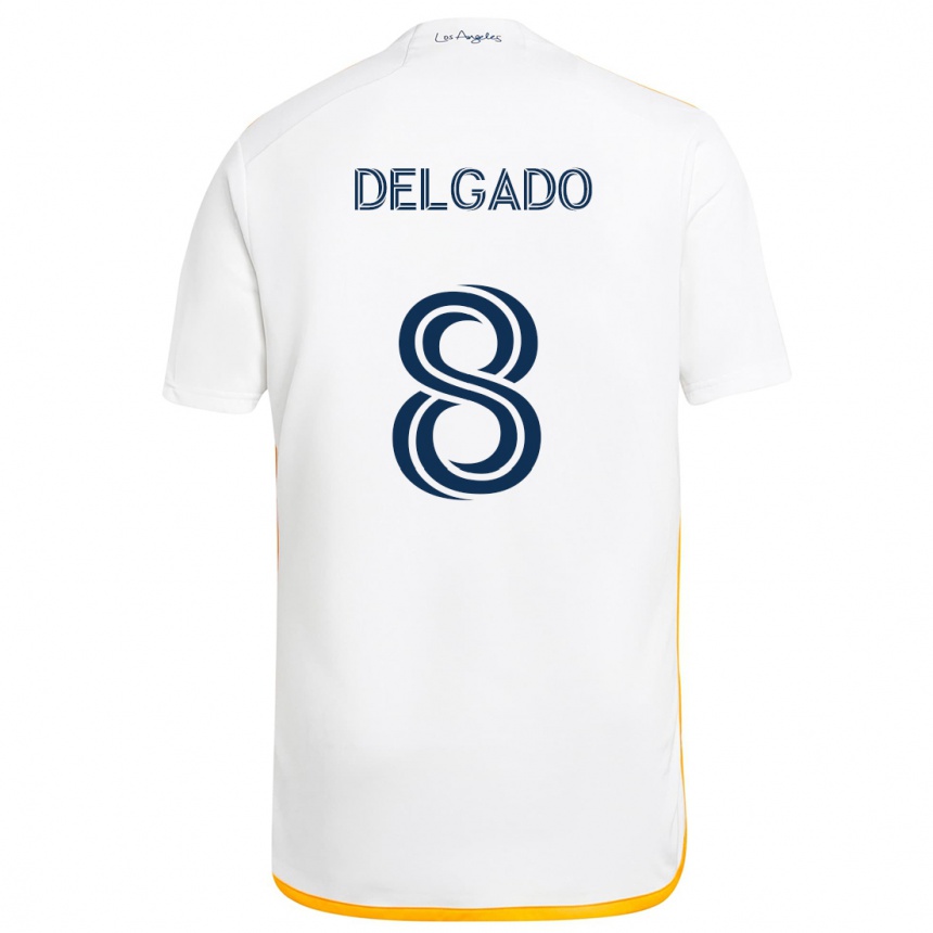 Niño Fútbol Camiseta Mark Delgado #8 Blanco Amarillo 1ª Equipación 2024/25 México