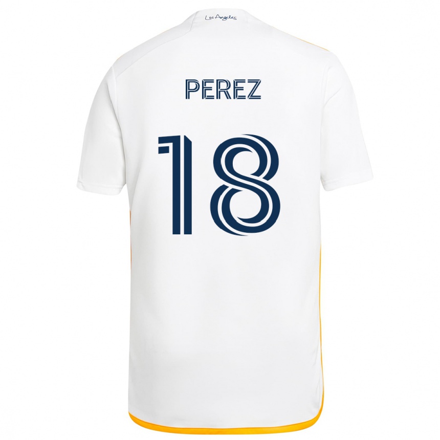 Niño Fútbol Camiseta Jonathan Pérez #18 Blanco Amarillo 1ª Equipación 2024/25 México