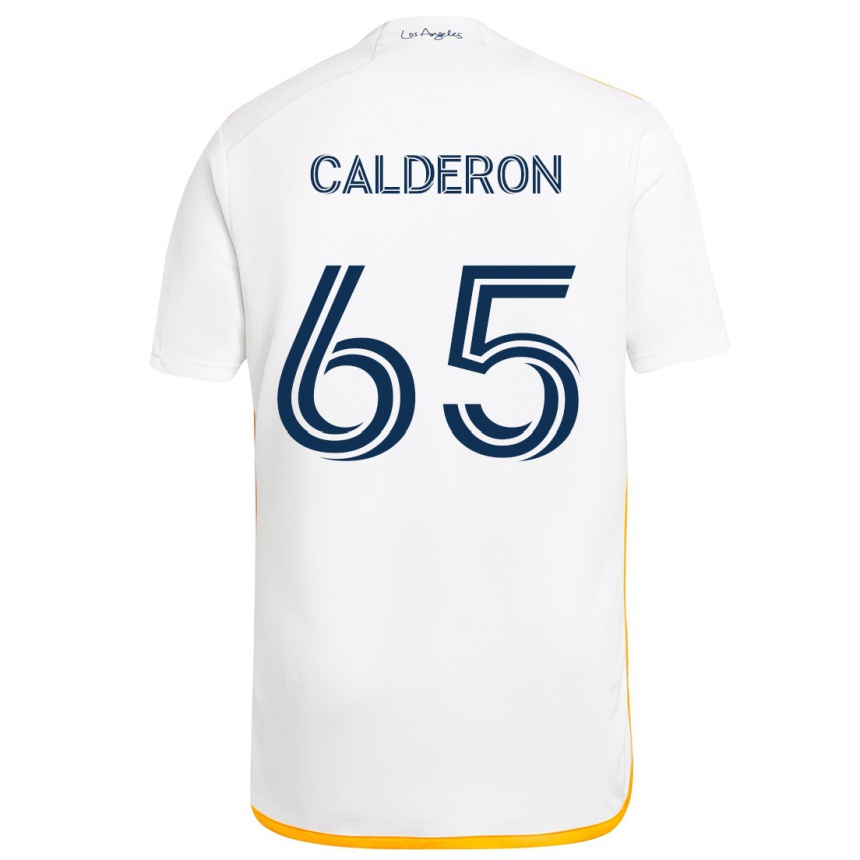 Niño Fútbol Camiseta Juan Calderón #65 Blanco Amarillo 1ª Equipación 2024/25 México