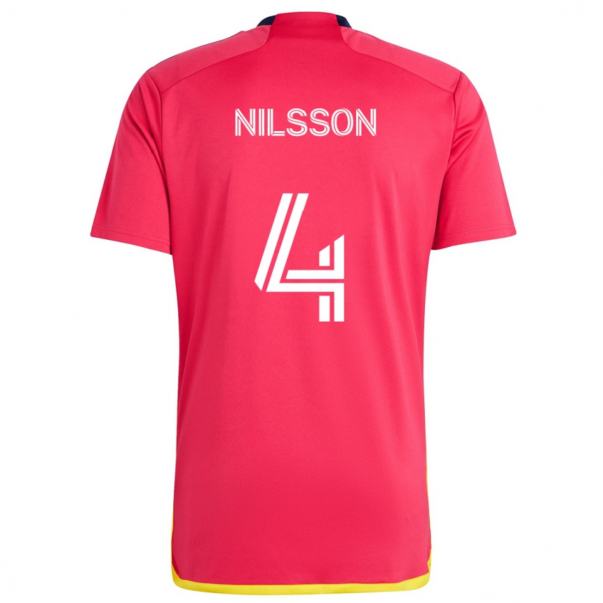 Niño Fútbol Camiseta Joakim Nilsson #4 Rojo Azul 1ª Equipación 2024/25 México