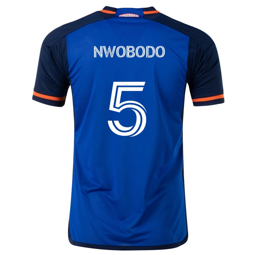 Niño Fútbol Camiseta Obinna Nwobodo #5 Azul Blanco 1ª Equipación 2024/25 México