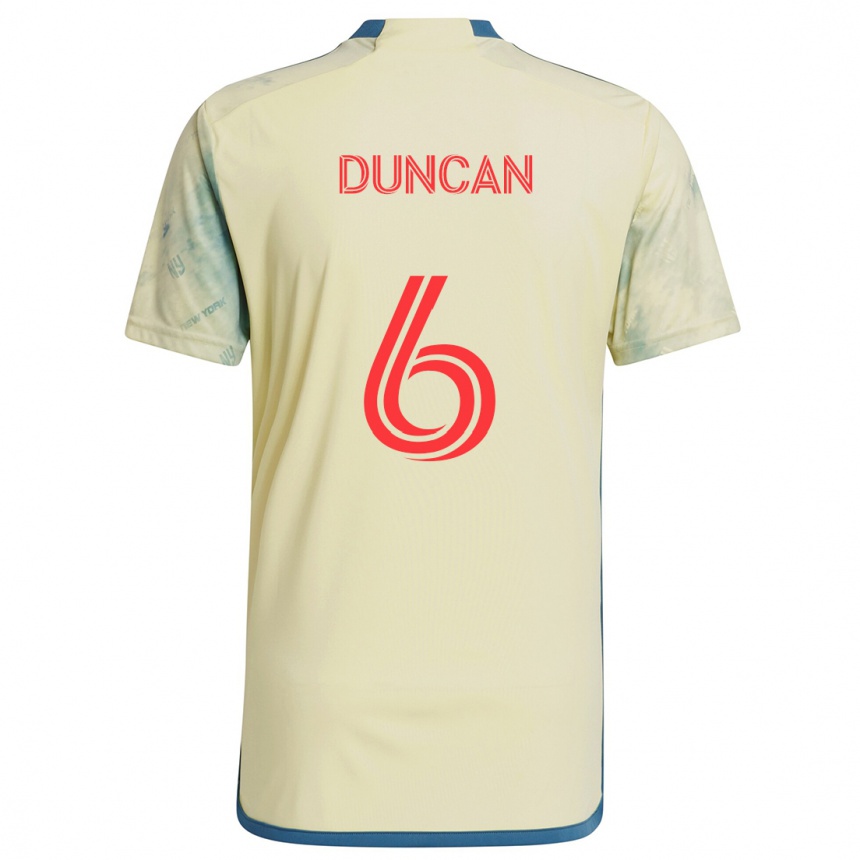 Niño Fútbol Camiseta Kyle Duncan #6 Amarillo Rojo Azul 1ª Equipación 2024/25 México