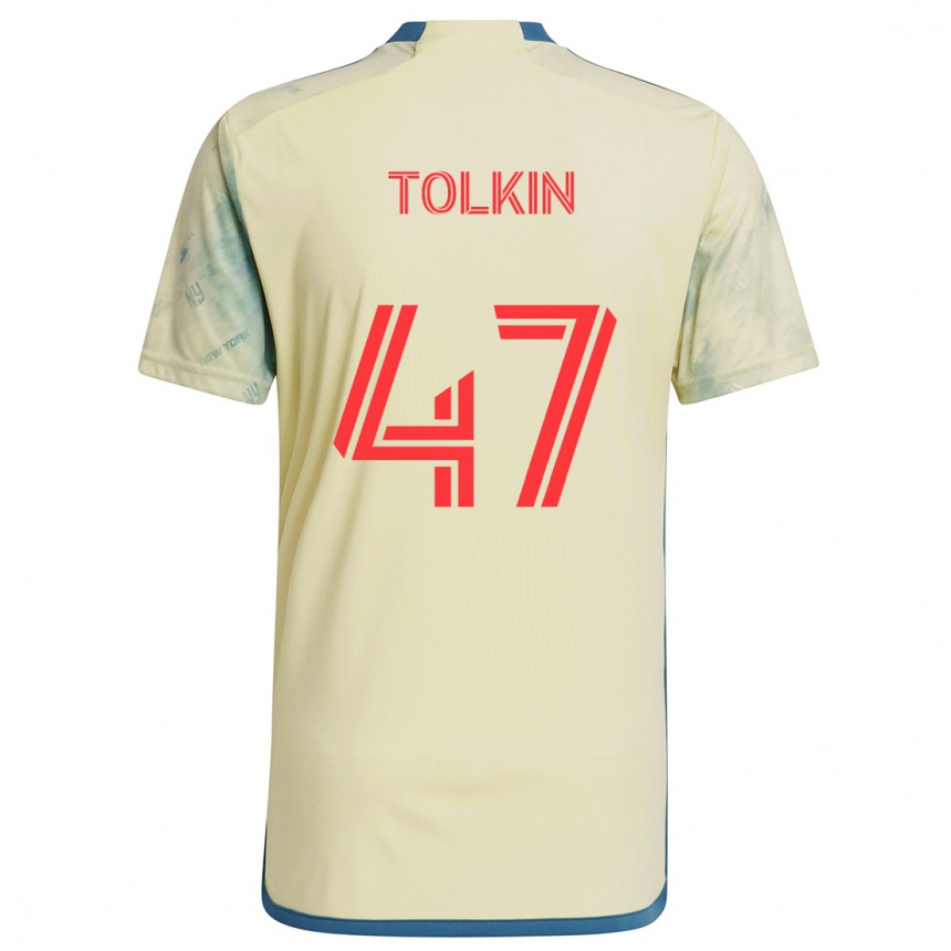 Niño Fútbol Camiseta John Tolkin #47 Amarillo Rojo Azul 1ª Equipación 2024/25 México