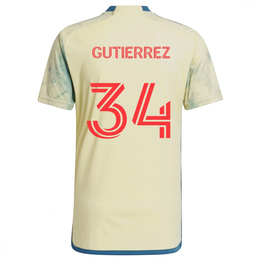 Niño Fútbol Camiseta Juan Gutierrez #34 Amarillo Rojo Azul 1ª Equipación 2024/25 México