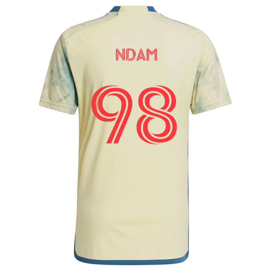 Niño Fútbol Camiseta Hassan Ndam #98 Amarillo Rojo Azul 1ª Equipación 2024/25 México