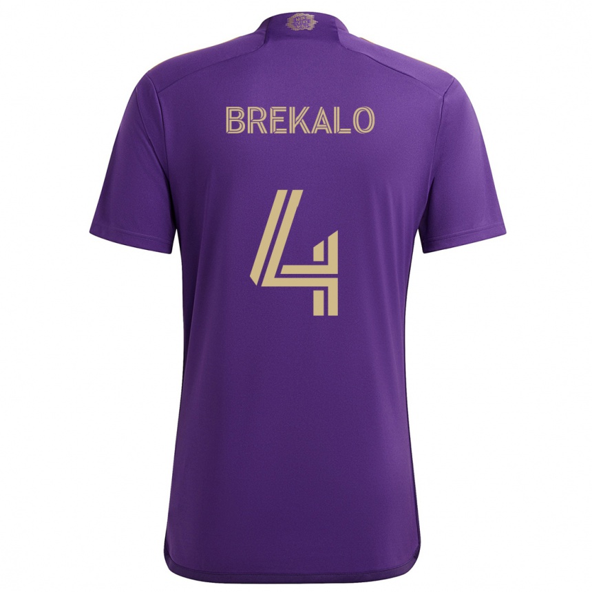 Niño Fútbol Camiseta David Brekalo #4 Púrpura Amarillo 1ª Equipación 2024/25 México