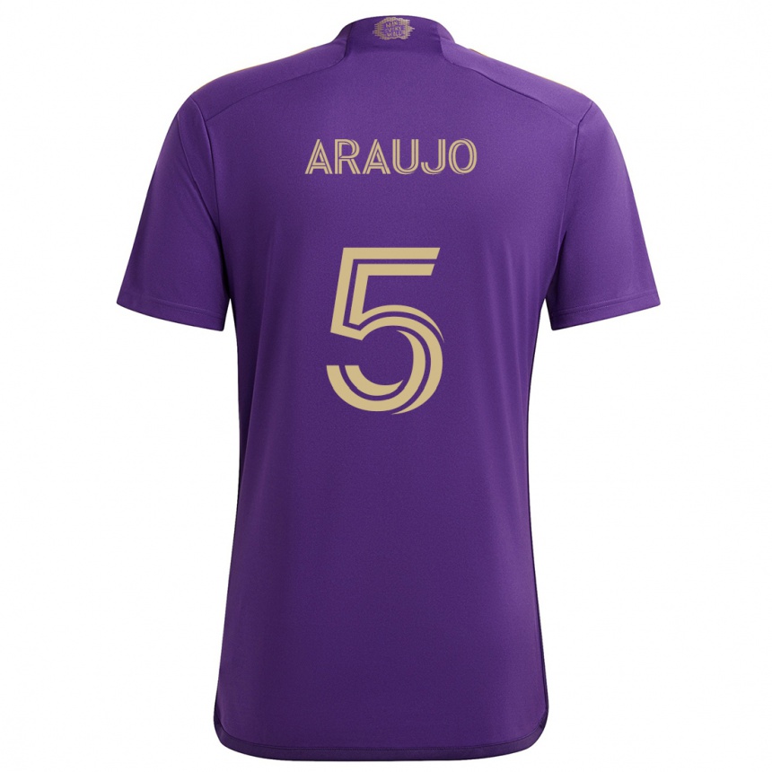 Niño Fútbol Camiseta César Araújo #5 Púrpura Amarillo 1ª Equipación 2024/25 México