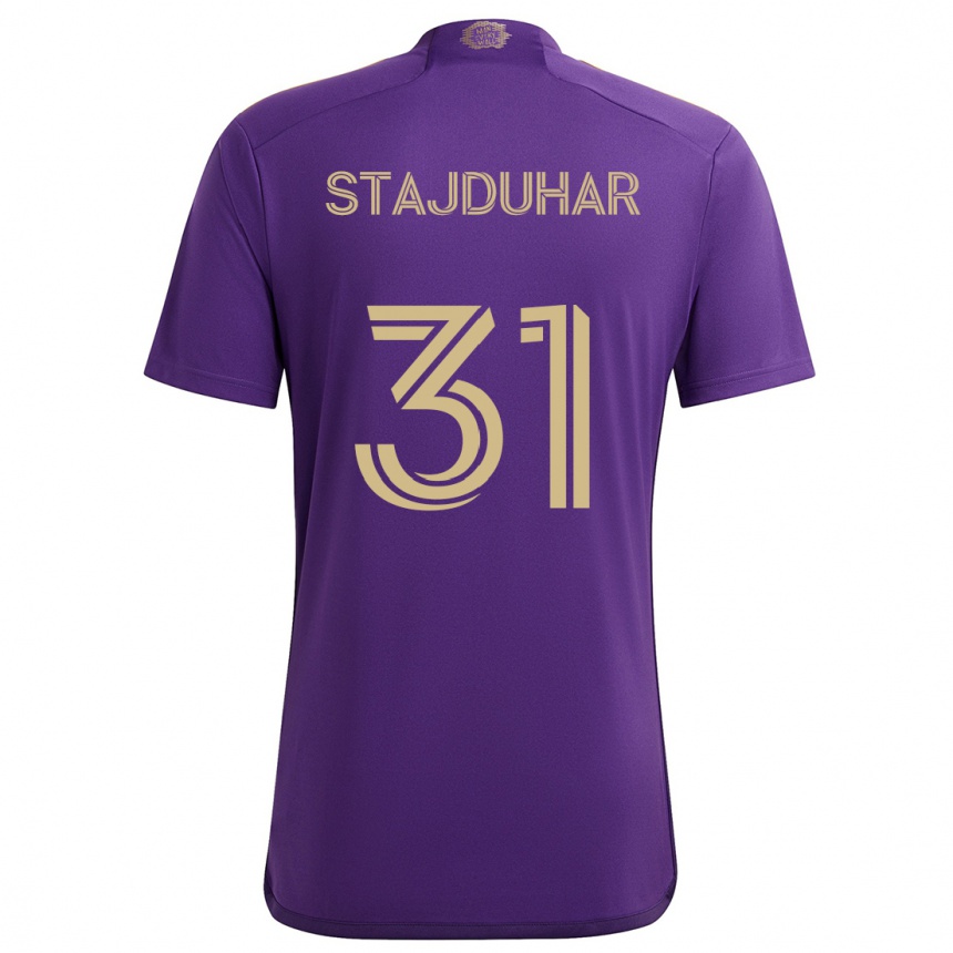 Niño Fútbol Camiseta Mason Stajduhar #31 Púrpura Amarillo 1ª Equipación 2024/25 México