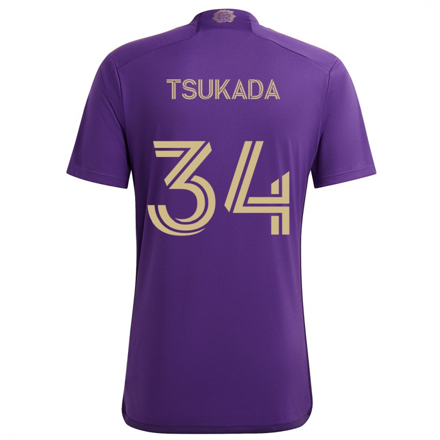 Niño Fútbol Camiseta Yutaro Tsukada #34 Púrpura Amarillo 1ª Equipación 2024/25 México