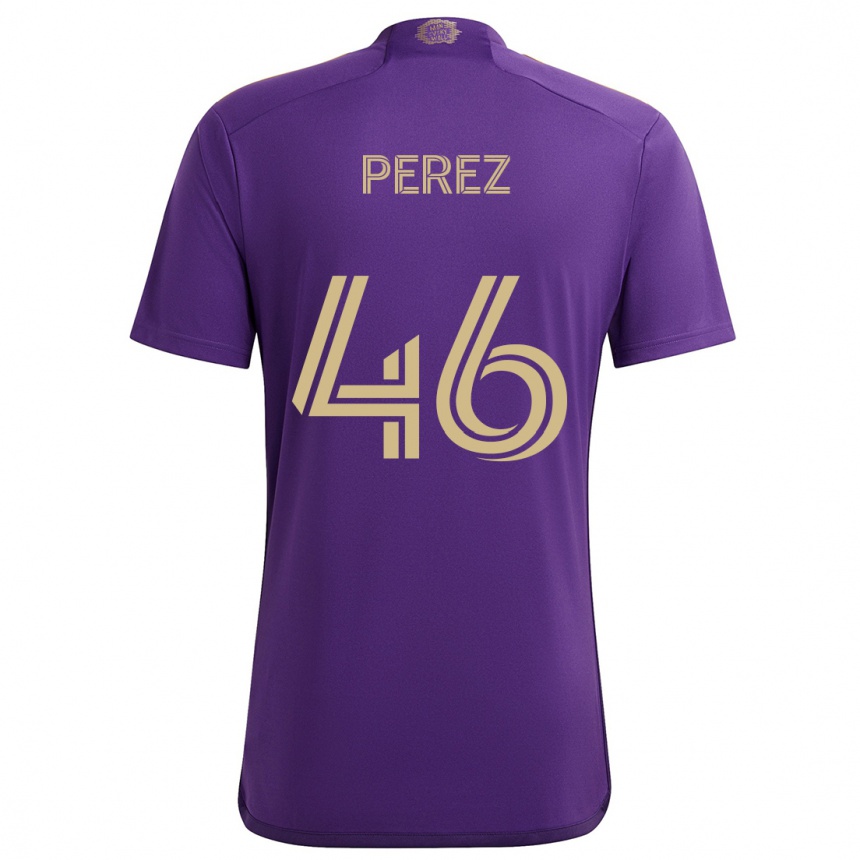 Niño Fútbol Camiseta Franco Pérez #46 Púrpura Amarillo 1ª Equipación 2024/25 México