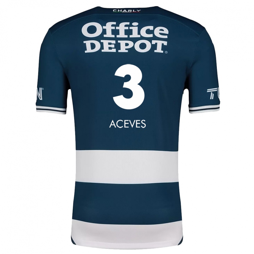 Niño Fútbol Camiseta Alonso Aceves #3 Azul Blanco 1ª Equipación 2024/25 México