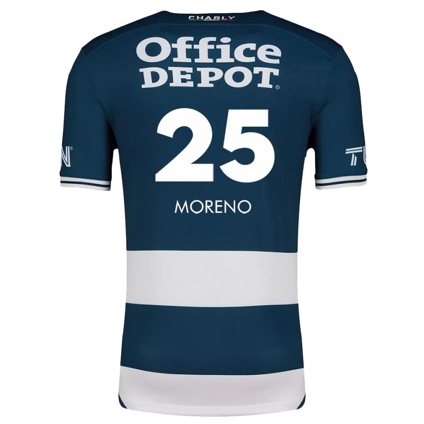 Niño Fútbol Camiseta Carlos Moreno #25 Azul Blanco 1ª Equipación 2024/25 México