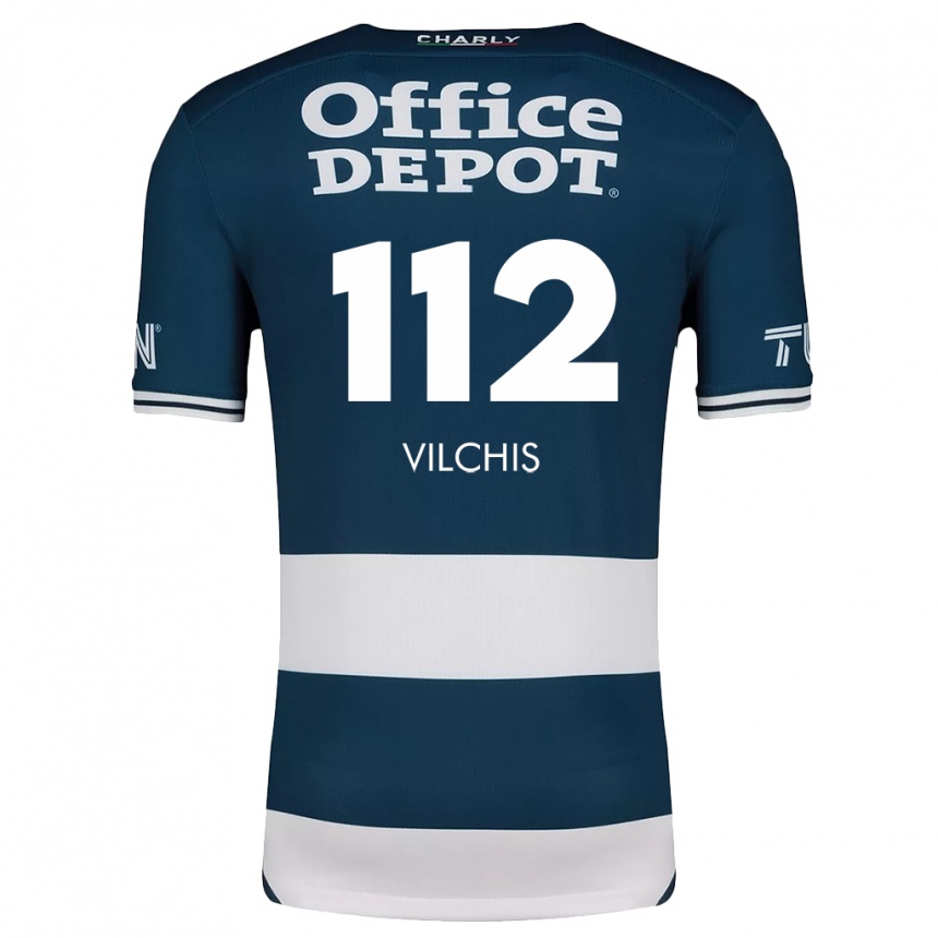 Niño Fútbol Camiseta Leonardo Vílchis #112 Azul Blanco 1ª Equipación 2024/25 México