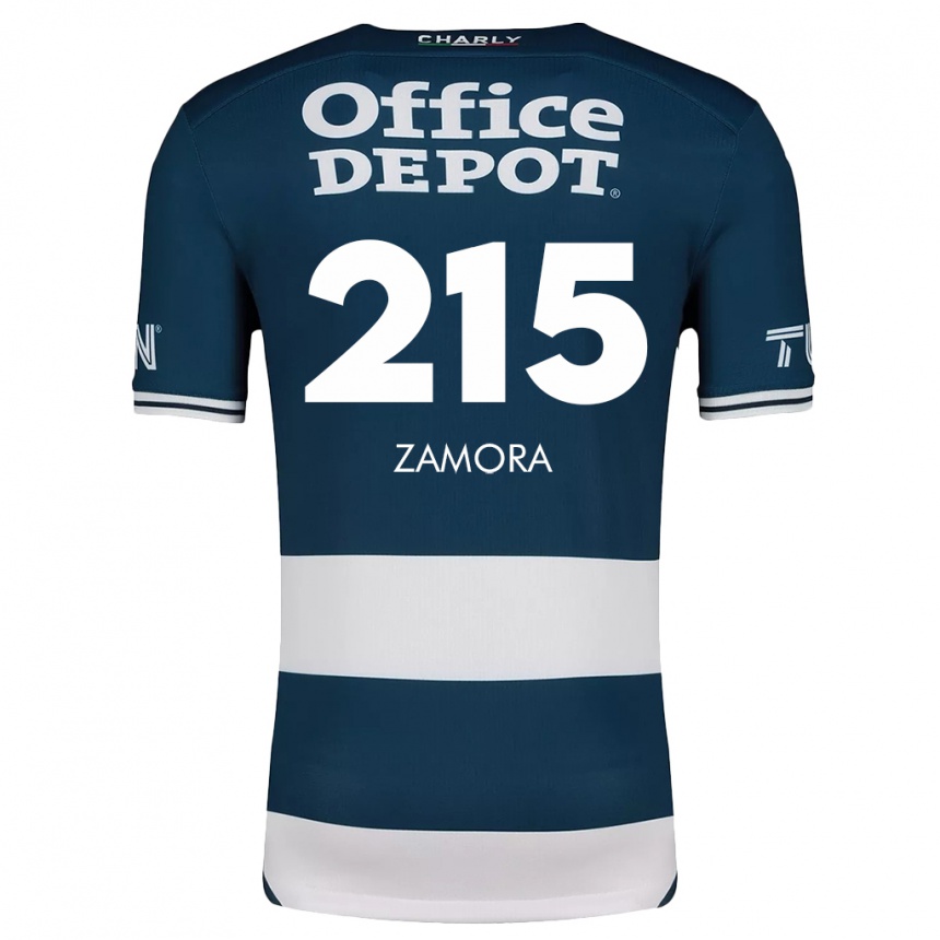 Niño Fútbol Camiseta Yahir Zamora #215 Azul Blanco 1ª Equipación 2024/25 México