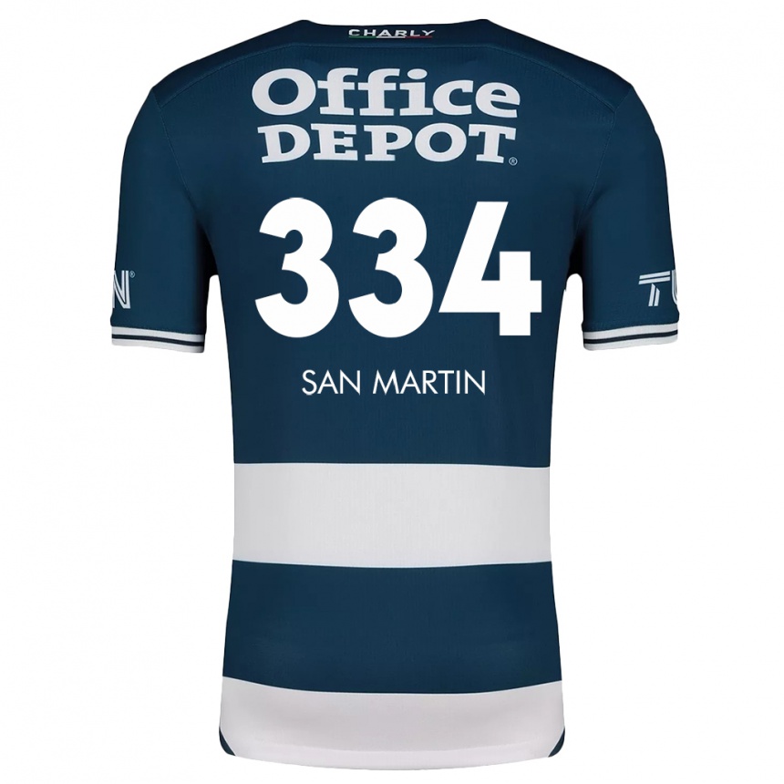 Niño Fútbol Camiseta Uziel San Martín #334 Azul Blanco 1ª Equipación 2024/25 México