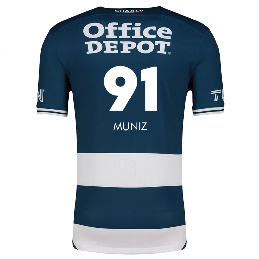 Niño Fútbol Camiseta Brandon Muñiz #91 Azul Blanco 1ª Equipación 2024/25 México