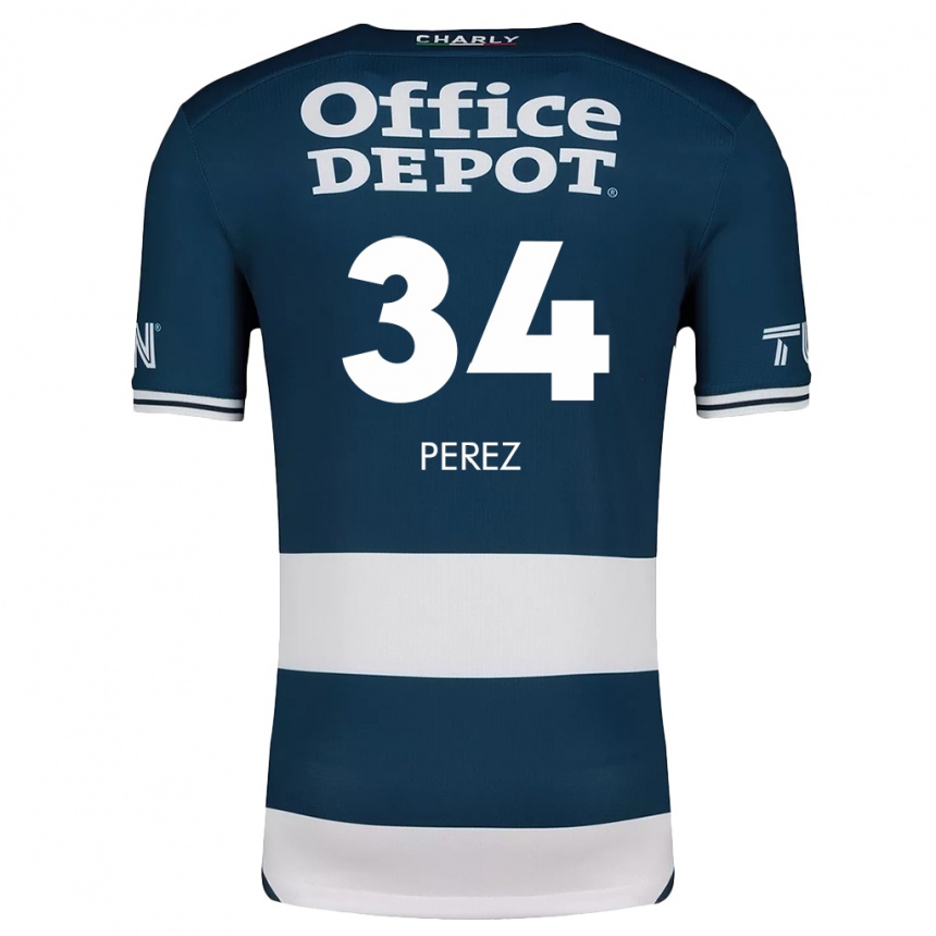 Niño Fútbol Camiseta Julio Pérez #34 Azul Blanco 1ª Equipación 2024/25 México