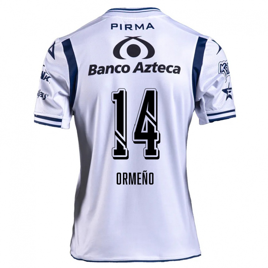 Niño Fútbol Camiseta Santiago Ormeño #14 Blanco Azul Marino 1ª Equipación 2024/25 México