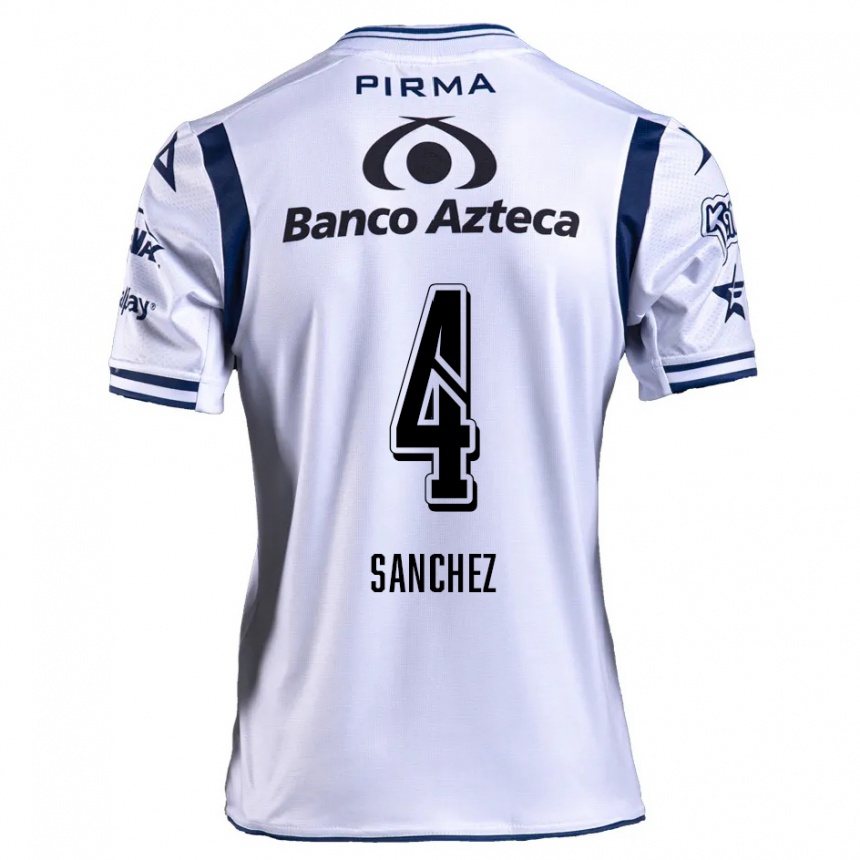 Niño Fútbol Camiseta Liliana Sánchez #4 Blanco Azul Marino 1ª Equipación 2024/25 México