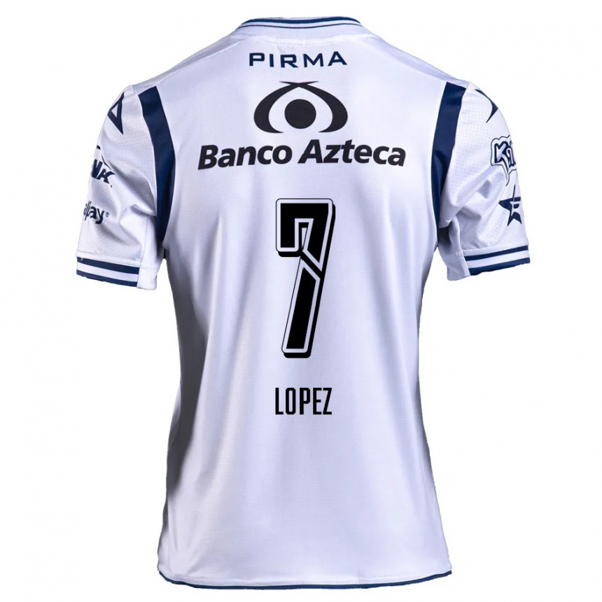 Niño Fútbol Camiseta Viridiana López #7 Blanco Azul Marino 1ª Equipación 2024/25 México