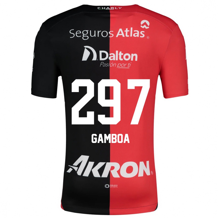 Niño Fútbol Camiseta Luis Gamboa #297 Negro Rojo 1ª Equipación 2024/25 México