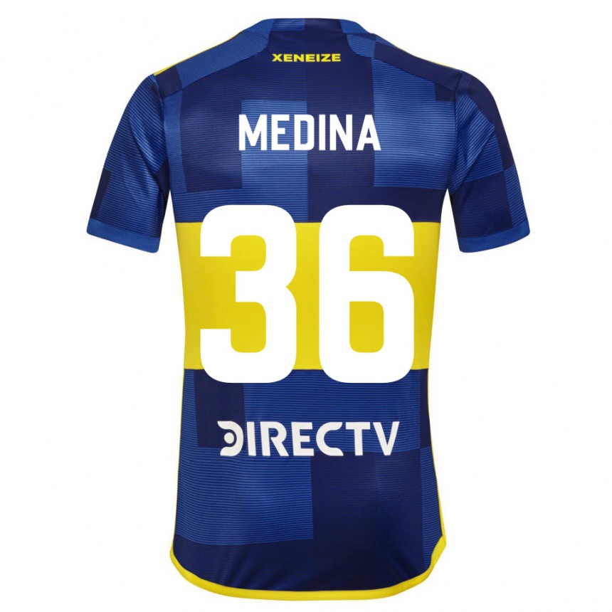 Niño Fútbol Camiseta Cristian Medina #36 Azul Amarillo 1ª Equipación 2024/25 México