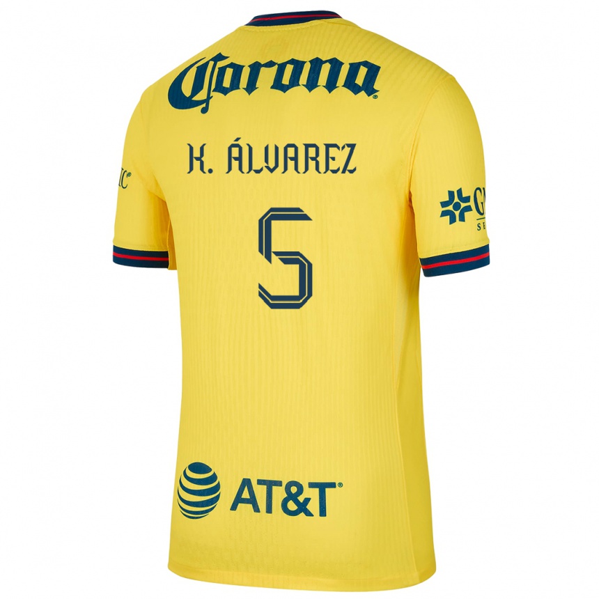 Niño Fútbol Camiseta Kevin Álvarez #5 Amarillo Azul 1ª Equipación 2024/25 México