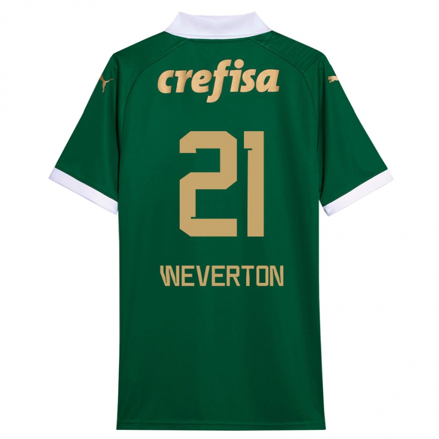 Niño Fútbol Camiseta Weverton #21 Verde Blanco 1ª Equipación 2024/25 México