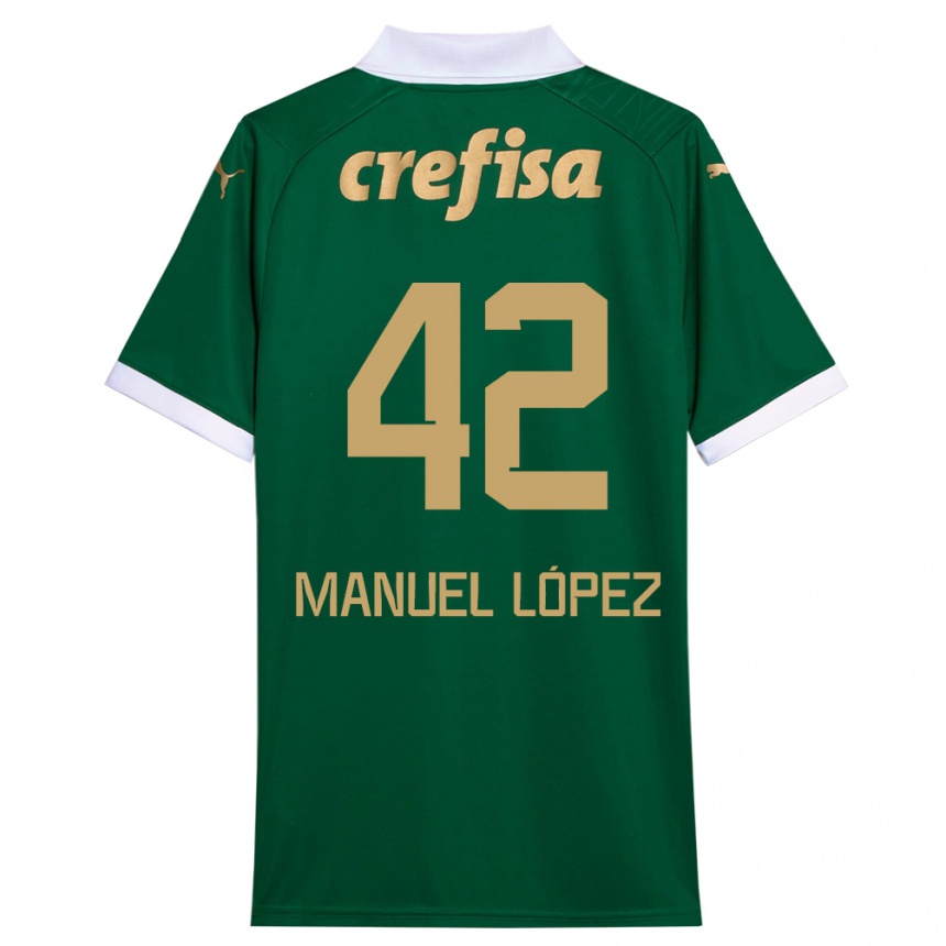 Niño Fútbol Camiseta José Manuel López #42 Verde Blanco 1ª Equipación 2024/25 México