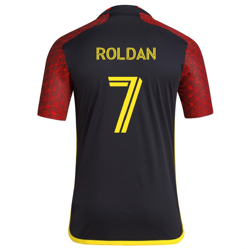 Niño Fútbol Camiseta Cristian Roldán #7 Negro Rojo 2ª Equipación 2024/25 México