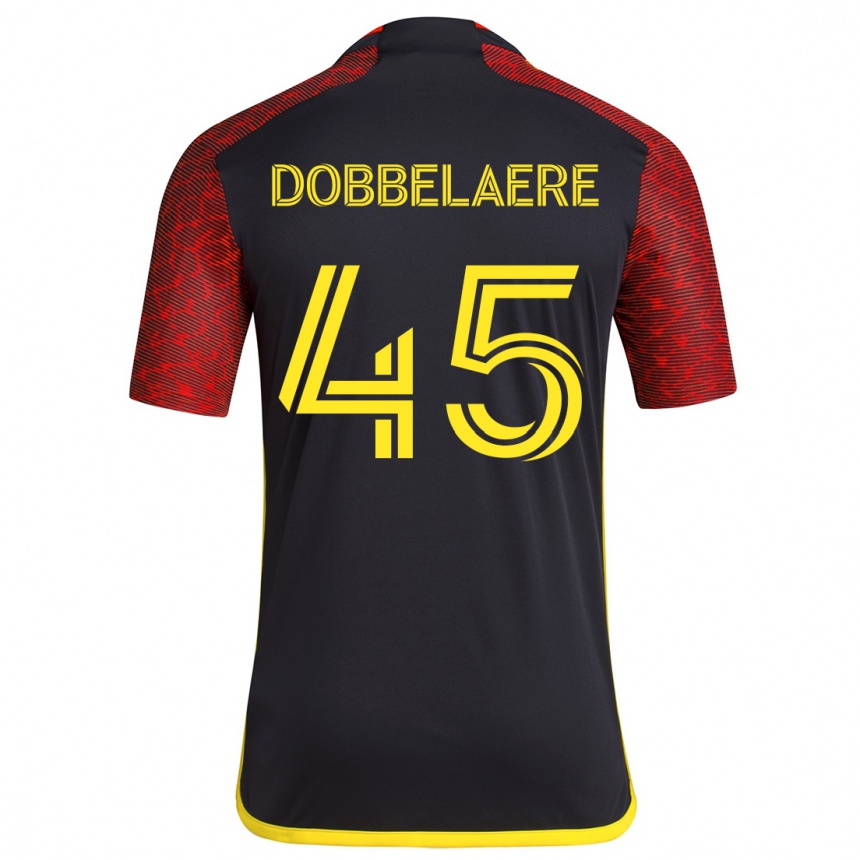 Niño Fútbol Camiseta Ethan Dobbelaere #45 Negro Rojo 2ª Equipación 2024/25 México